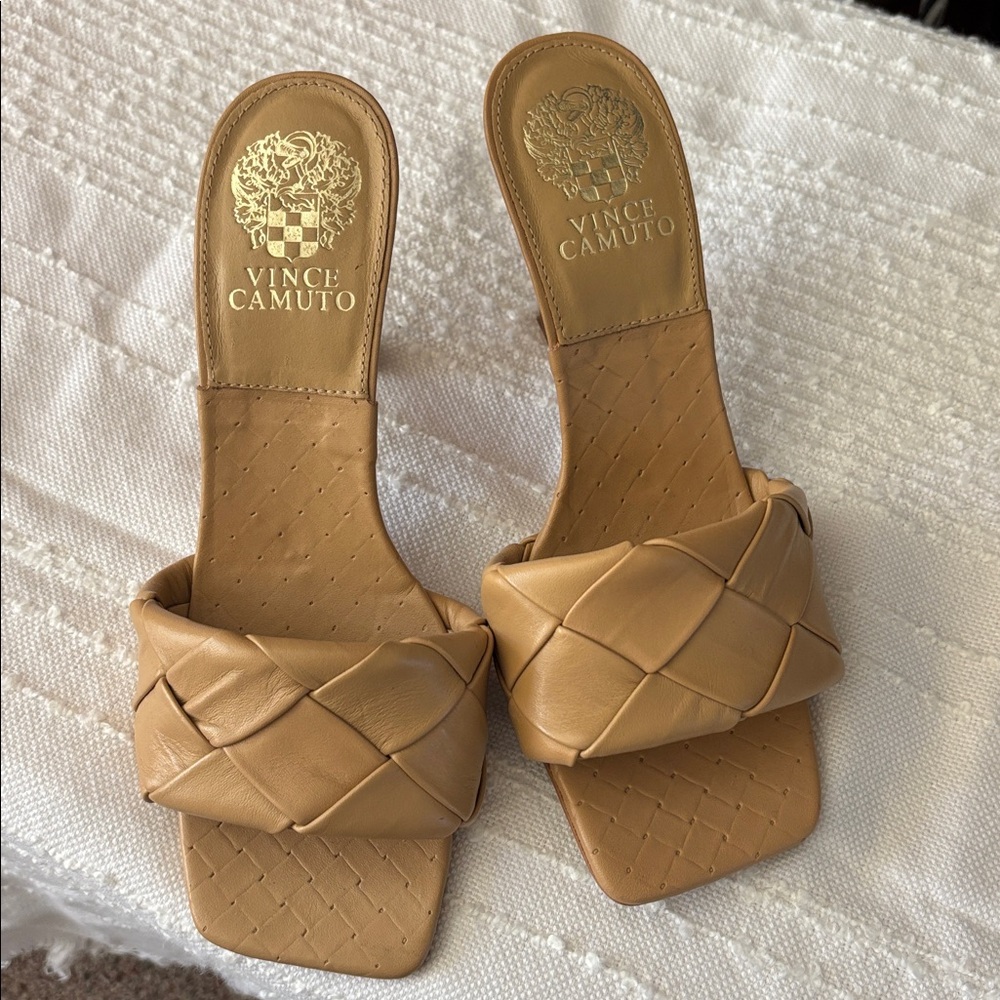 Vince Camuto Tan Woven Slide Sandals